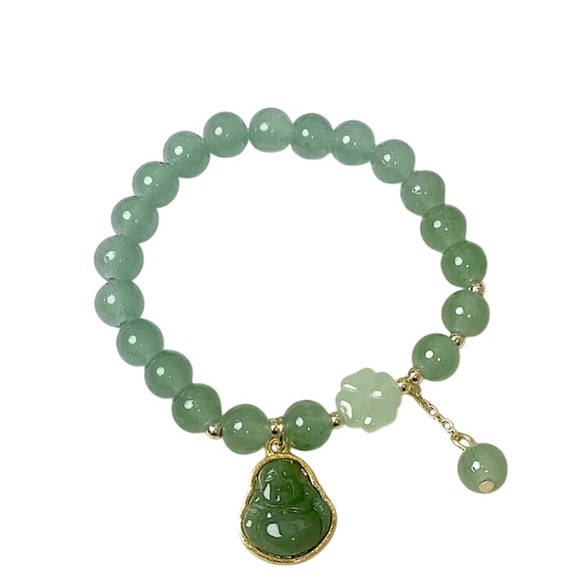 2/25 NWT 1pc Murano Jade Glass Four Leaf Clover Buddha Pendant Bracelet - Picture 2 of 5